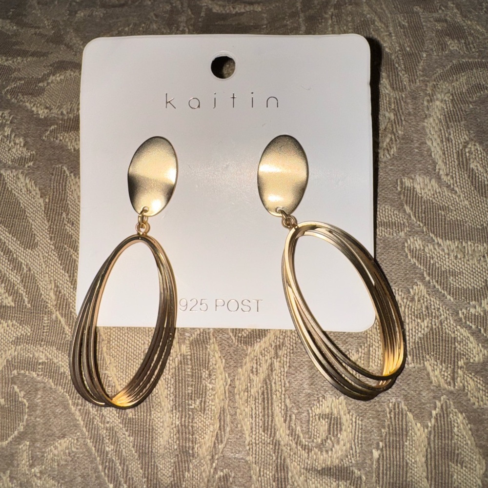Kaitin Gold Oval Drop Earrings